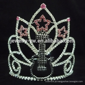 Lindo lindo cristal grande coroas de representação de beleza, coroa de tiara de guitarra rock, tiaras nome personalizado